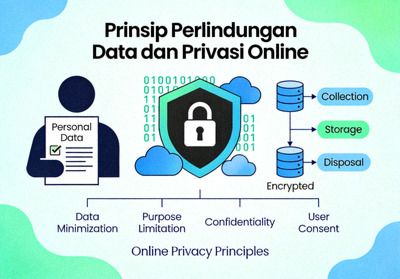 Ilustrasi tentang prinsip proteksi data dan privasi online