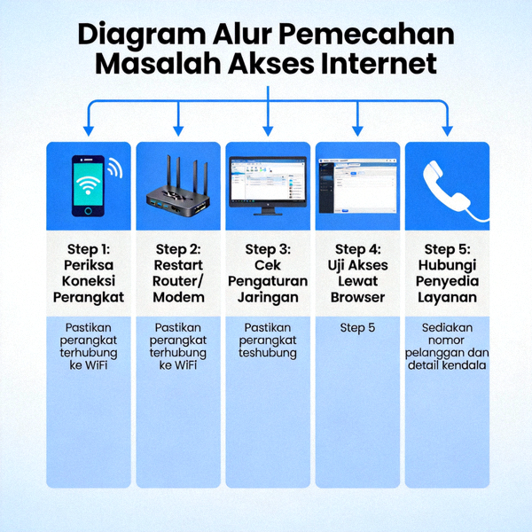 Diagram alur pemecahan masalah umum saat mengalami kendala akses internet