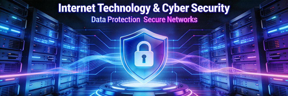 Gambar representasi teknologi internet dan simbol keamanan siber