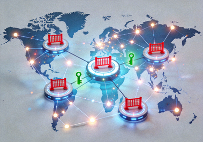 Ilustrasi simbolik tentang regulasi dan kontrol akses internet dalam sebuah jaringan global