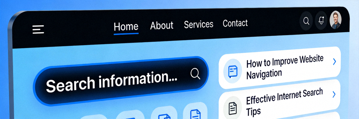 Visual tentang navigasi website dan pencarian informasi di internet